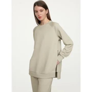 ANRABESS Womens 2 Piece Outfits Lounge Sets Fall Crewneck Sweatshirts Jogger Sweatpants Matching Sweatsuit Set Tracksuits Khaki X-Small