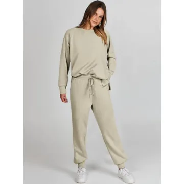 ANRABESS Womens 2 Piece Outfits Lounge Sets Fall Crewneck Sweatshirts Jogger Sweatpants Matching Sweatsuit Set Tracksuits Khaki X-Small