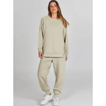 ANRABESS Womens 2 Piece Outfits Lounge Sets Fall Crewneck Sweatshirts Jogger Sweatpants Matching Sweatsuit Set Tracksuits Khaki X-Small