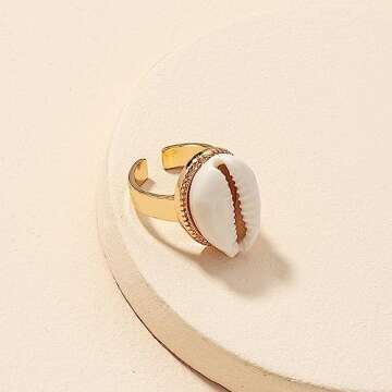 Mrotrida Shell Ring for Women Fashion Natural Sea Shell Finger Rings Bohemian Midi Rings