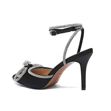 Vertundy Women's Lace up High Heeled Sandals Ankle Buckle Strap Rhinestone Bowknot Stilettos Satin Pointy Pumps (Black,US size8)