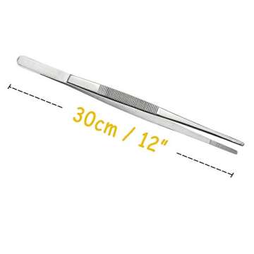 2 Pcs 12-Inch Extra-Long Stainless Steel Tweezers Tongs with Precision Serrated Tips for Cooking, Se...
