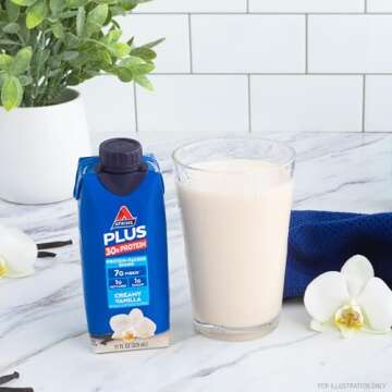 Atkins Creamy Vanilla PLUS Protein Shake, 30g Protein, 7g Fiber, 1g Net Carb, 1g Sugar, Keto Friendly, Low Carb, High Protein Drink, 12 Count