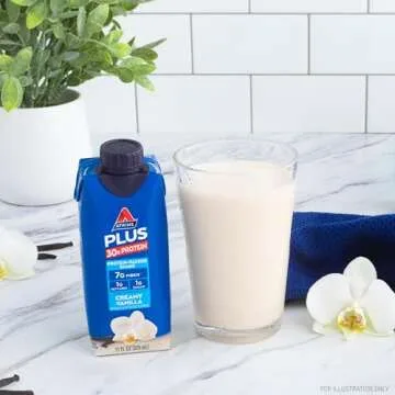 Atkins Creamy Vanilla PLUS Protein Shake, 30g Protein, 7g Fiber, 1g Net Carb, 1g Sugar, Keto Friendly, Low Carb, High Protein Drink, 12 Count