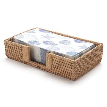 Rattan Napkin Holder Rectangle, 9.5" x 5.5" x 2", Wicker Napkin Tray, Woven Guest Towel Holder for Restaurant/Kitchen/Bathroom Paper Towels for Guests