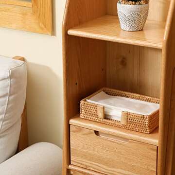 Rattan Napkin Holder Rectangle, 9.5" x 5.5" x 2", Wicker Napkin Tray, Woven Guest Towel Holder for Restaurant/Kitchen/Bathroom Paper Towels for Guests