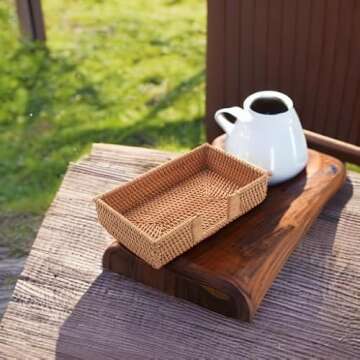 Rattan Napkin Holder Rectangle, 9.5" x 5.5" x 2", Wicker Napkin Tray, Woven Guest Towel Holder for Restaurant/Kitchen/Bathroom Paper Towels for Guests
