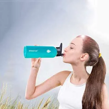 SENDESTAR 40 oz Double Wall Vacuum Insulated Leak Proof Stainless Steel Sports Water Bottle—Wide Mouth with Straw Lid & Flex Cap & Spout Lid (Sky Blue)