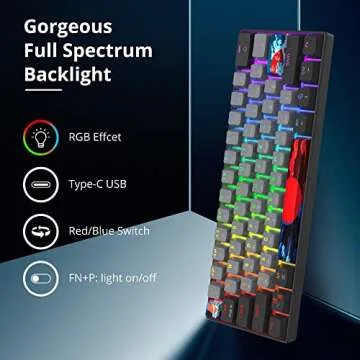 Mosptnspg Protable 60% Percent Gaming Keyboard Mechanical, Mini Compact RGB Backlit 61 Keys Wired Office Keyboard with Blue Switch for Mac/Win (Dolch/Blue Switch)