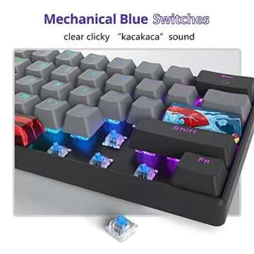 Mosptnspg Protable 60% Percent Gaming Keyboard Mechanical, Mini Compact RGB Backlit 61 Keys Wired Office Keyboard with Blue Switch for Mac/Win (Dolch/Blue Switch)