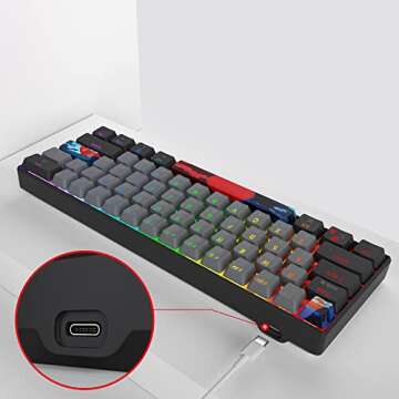 Mosptnspg Protable 60% Percent Gaming Keyboard Mechanical, Mini Compact RGB Backlit 61 Keys Wired Office Keyboard with Blue Switch for Mac/Win (Dolch/Blue Switch)