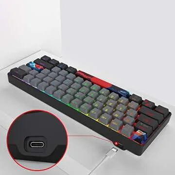 Mosptnspg Protable 60% Percent Gaming Keyboard Mechanical, Mini Compact RGB Backlit 61 Keys Wired Office Keyboard with Blue Switch for Mac/Win (Dolch/Blue Switch)