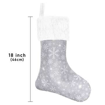 Senneny Christmas Stockings- 4 Pack 18" Grey and White Snowflake Christmas Stockings with White Plus...