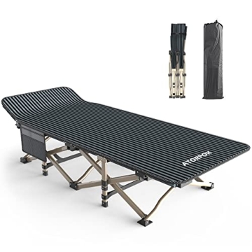 ATORPOK Camping Cot - Heavy Duty Folding Bed with Pad and Pillow for Comfortable Outdoor Sleeping