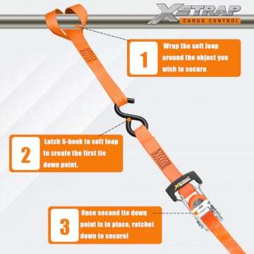 XSTRAP STANDARD Ratchet Tie Down Straps - 4PK - 1-1/16 in x 10 ft, 3000 Lb Break Strength, Heavy Duty Tie Down Kit with 2PK Soft Loops - Cargo Straps for Moving Appliances, Motorcycle (Luxurious)