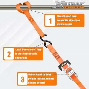 XSTRAP STANDARD Ratchet Tie Down Straps - 4PK - 1-1/16 in x 10 ft, 3000 Lb Break Strength, Heavy Duty Tie Down Kit with 2PK Soft Loops - Cargo Straps for Moving Appliances, Motorcycle (Luxurious)