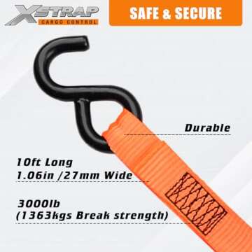 XSTRAP STANDARD Ratchet Tie Down Straps - 4PK - 1-1/16 in x 10 ft, 3000 Lb Break Strength, Heavy Duty Tie Down Kit with 2PK Soft Loops - Cargo Straps for Moving Appliances, Motorcycle (Luxurious)