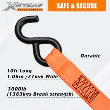 XSTRAP STANDARD Ratchet Tie Down Straps - 4PK - 1-1/16 in x 10 ft, 3000 Lb Break Strength, Heavy Duty Tie Down Kit with 2PK Soft Loops - Cargo Straps for Moving Appliances, Motorcycle (Luxurious)