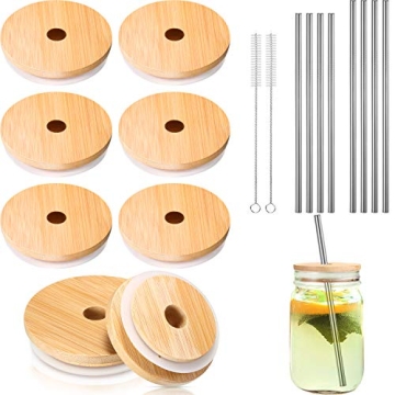8 Bamboo Jar Lids with Straws - Leak Proof & Eco-Friendly