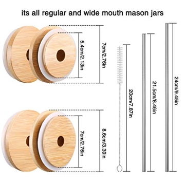 8 Bamboo Jar Lids with Straws - Leak Proof & Eco-Friendly