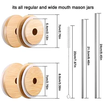 8 Bamboo Jar Lids with Straws - Leak Proof & Eco-Friendly