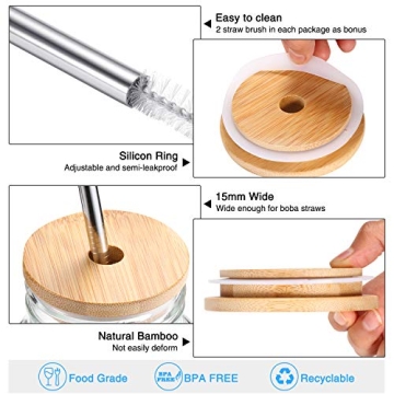 8 Bamboo Jar Lids with Straws - Leak Proof & Eco-Friendly