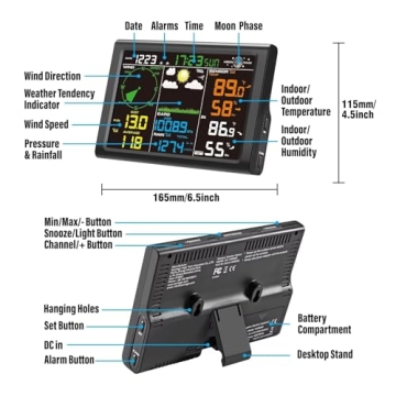 Sainlogic Wireless Weather Station with Outdoor Sensor, 8-in-1 Weather Station with Weather Forecast, Temperature, Air Pressure, Humidity, Wind Gauge, Rain Gauge, Moon Phrase, Alarm Clock (No WiFi)