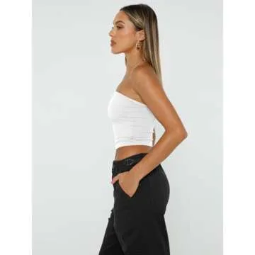 Trendy Queen Womens Tube Tops Strapless Crop Tops Basic Backless Sleeveless Bandeau Going Out Cute 2025 Summer Outfits White XS