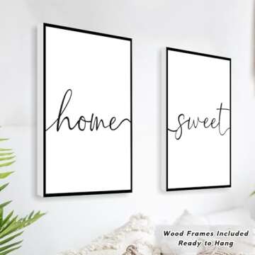 FRAMED Home Sweet Home Wall Art, Modern Home Sweet Home Sign for Large Living Room Wall Decor (Ready...