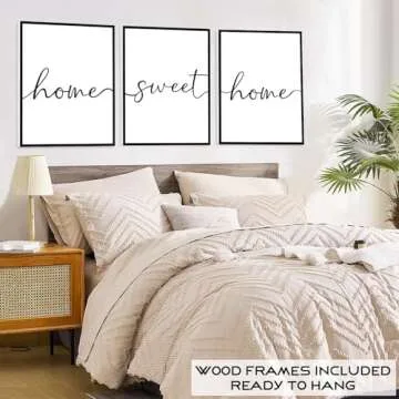 FRAMED Home Sweet Home Wall Art, Modern Home Sweet Home Sign for Large Living Room Wall Decor (Ready to Hang, Set of 3, 12x16 Inch, Framed)