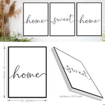 FRAMED Home Sweet Home Wall Art, Modern Home Sweet Home Sign for Large Living Room Wall Decor (Ready to Hang, Set of 3, 12x16 Inch, Framed)