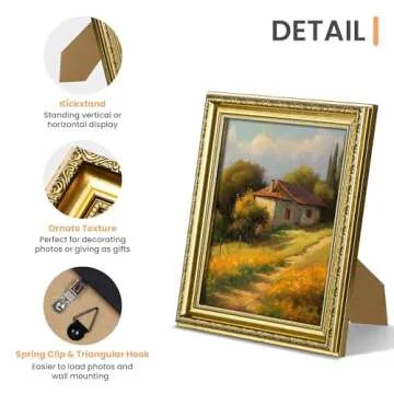 upsimples 8x10 Picture Frame with Real Glass, Ornate Vintage 8 x 10 Photo Frames for Wall Decor or Tabletop Display, Gold, 2 Pack