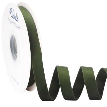Ribbli Moss Green Velvet Ribbon Double Faced 1/2 Inch 10-Yard Spool Green Ribbon Use for Christmas Tree Ornaments Gift Wrapping Wreath Decoration Wedding Boutonnieres