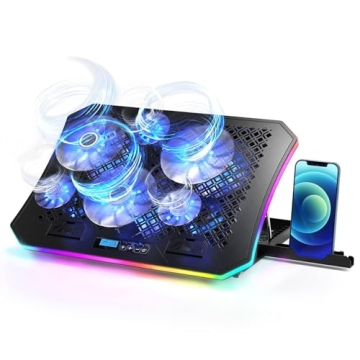 KeiBn Upgrade Laptop Cooling Pad - RGB Cooler for 15.6-17.3 Inch Laptops with Adjustable Height and ...