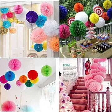 20pcs 3inch Honeycomb Flower Balls Party Honeycomb Balls Decoration Paper Flower Balls Tissue Paper Flower Ball Pom Poms Ball for Birthday Wedding Home Decor (3inch, Multi-Color)