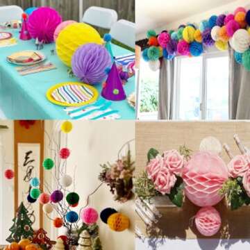 20pcs 3inch Honeycomb Flower Balls Party Honeycomb Balls Decoration Paper Flower Balls Tissue Paper Flower Ball Pom Poms Ball for Birthday Wedding Home Decor (3inch, Multi-Color)