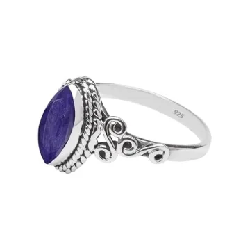 Rubicrafts Blue Sapphire Stone Ring 925 Sterling Silver