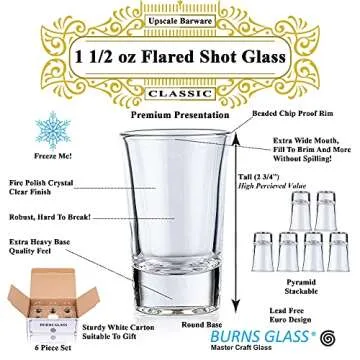Burns Glass Flared Tequila Glasses - Set of 6 Shot Glasses