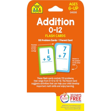 School Zone Addition Flash Cards for Kids 6 Years Up