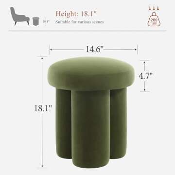 JIRAIN 14.6’’ Small Mushroom Ottoman - Velvet Small Foot Stool Ottoman
