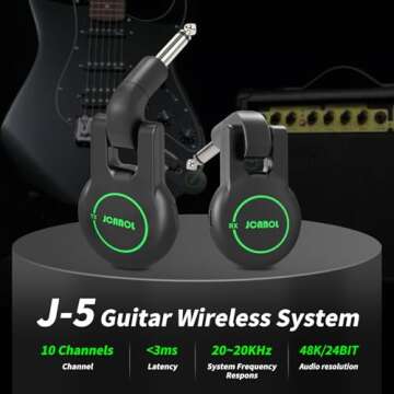 JCANOL J5 Wireless Guitar System Wireless Guitar Transmitter Receiver Rechargeable Audio with 10 Sig...