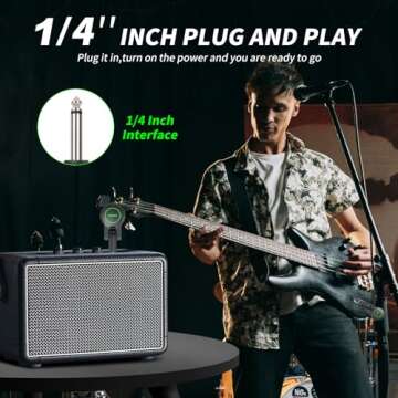 JCANOL J5 Wireless Guitar System Wireless Guitar Transmitter Receiver Rechargeable Audio with 10 Siganl Channels 164ft for Electric Guitar Bass