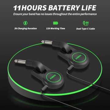 JCANOL J5 Wireless Guitar System Wireless Guitar Transmitter Receiver Rechargeable Audio with 10 Siganl Channels 164ft for Electric Guitar Bass