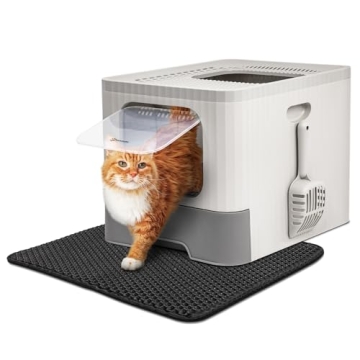 MIU COLOR Enclosed Cat Litter Box, Large Covered Kitty Litter Box with lid and Mat, Big Tor Entry De...