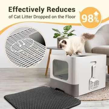 MIU COLOR Enclosed Cat Litter Box, Large Covered Kitty Litter Box with lid and Mat, Big Tor Entry Deep Traw High Sides Anti-Splashing Easy to Clean,Odor Control (Upgrade with Mat)