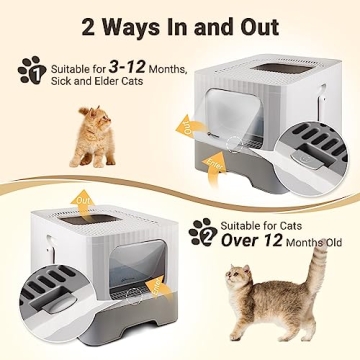 MIU COLOR Enclosed Cat Litter Box, Large Covered Kitty Litter Box with lid and Mat, Big Tor Entry Deep Traw High Sides Anti-Splashing Easy to Clean,Odor Control (Upgrade with Mat)