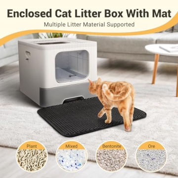 MIU COLOR Enclosed Cat Litter Box, Large Covered Kitty Litter Box with lid and Mat, Big Tor Entry Deep Traw High Sides Anti-Splashing Easy to Clean,Odor Control (Upgrade with Mat)