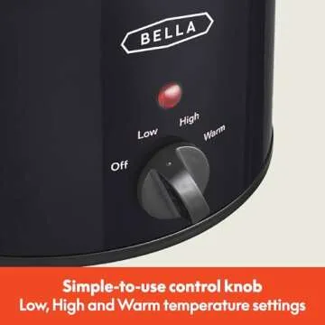bella Electric Slow Cooker 1.5 Qt, Dishwasher Safe Removable Stoneware Pot and Glass Lid, Adjustable Temperature & Cool Touch Handles, Portable Mini Rice Cooker, Baby Food Steamer & Soup Warmer, Black