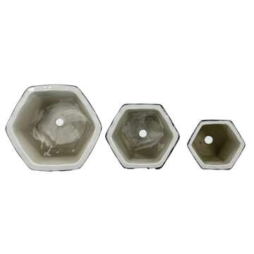 Galt International Blue & White Floral Porcelain Ceramic Decorative Flower Pot 8"/6"/4.5" Garden Pots Chinese Asian Design - Set of 3 Hexagonal