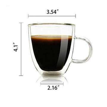 Glass Coffee Mug, Double Wall Insulated Glass Cup 12 Oz Heat-resistant Clear Coffee Mug for Tea Coff...